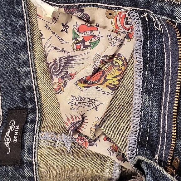 ED HARDY AUTHENTIC Embroidery Skull Painted Logo Jeans Size 30 - Picture 7 of 10